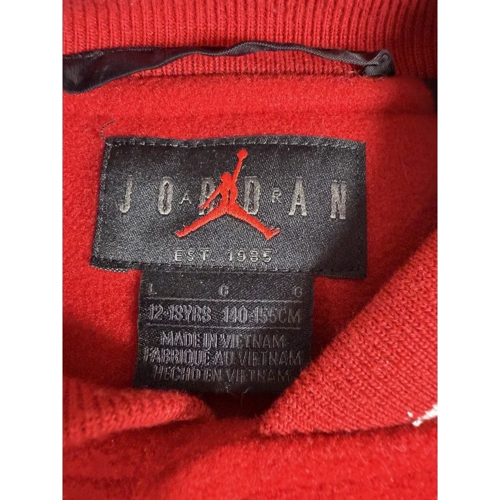 Jordan Boys Red/White Varsity Jacket Size L 12-13yrs Snap Jumpman Flight Pockets